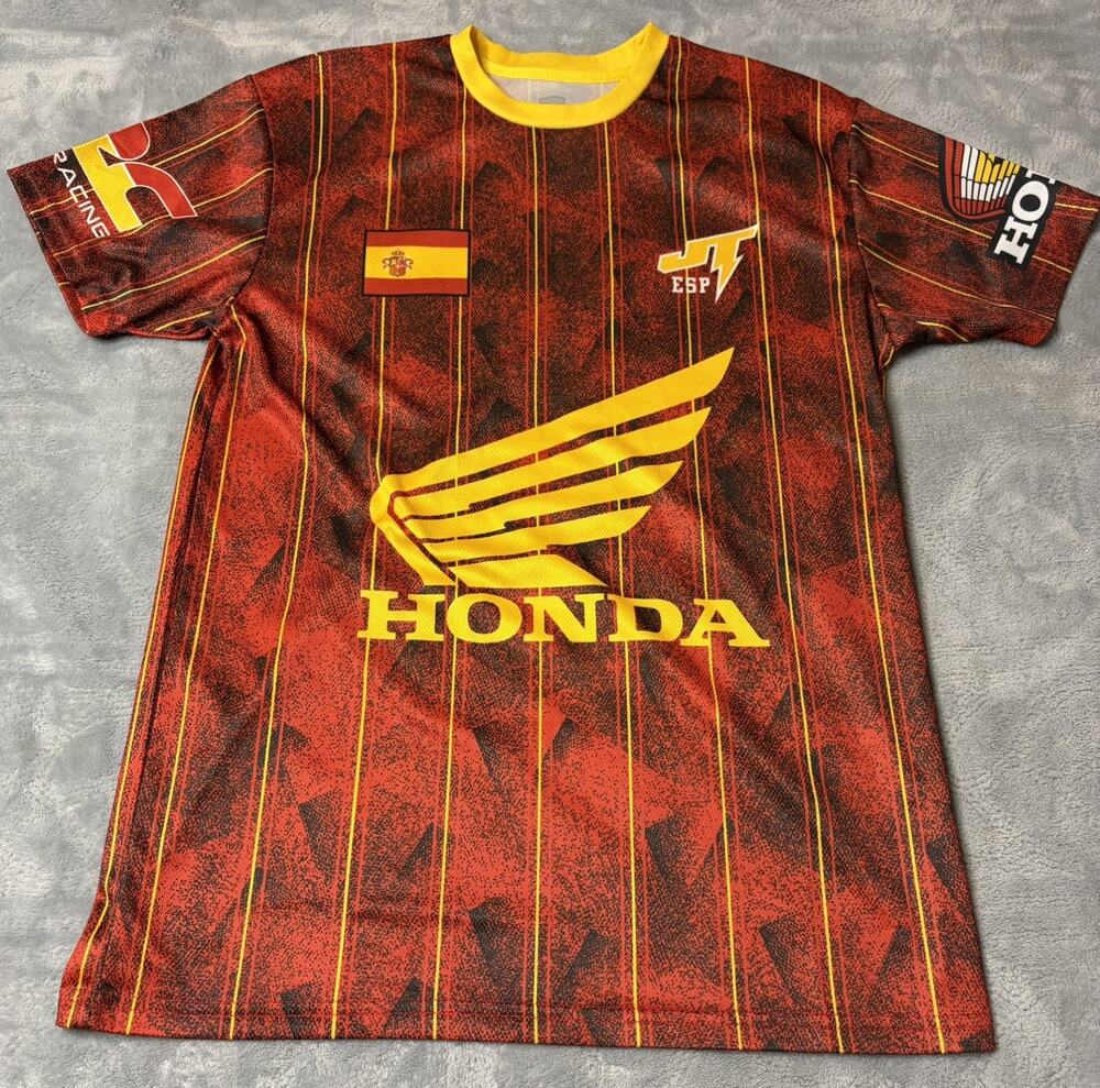 Honda Racing Shirt Red/Yellow Spain Flag Logo Auto Racing Fan Apparel